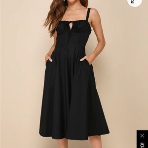 Lulu's Classic Black Midi Dress NWT